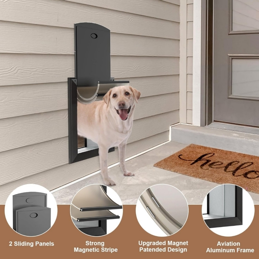 HEAVY DUTY DOG DOOR w/ALUMINUM FRAME w/2 MAGNETIC FLAPS & 2 SLIDING LOCK PANELS - Picture 4 of 8